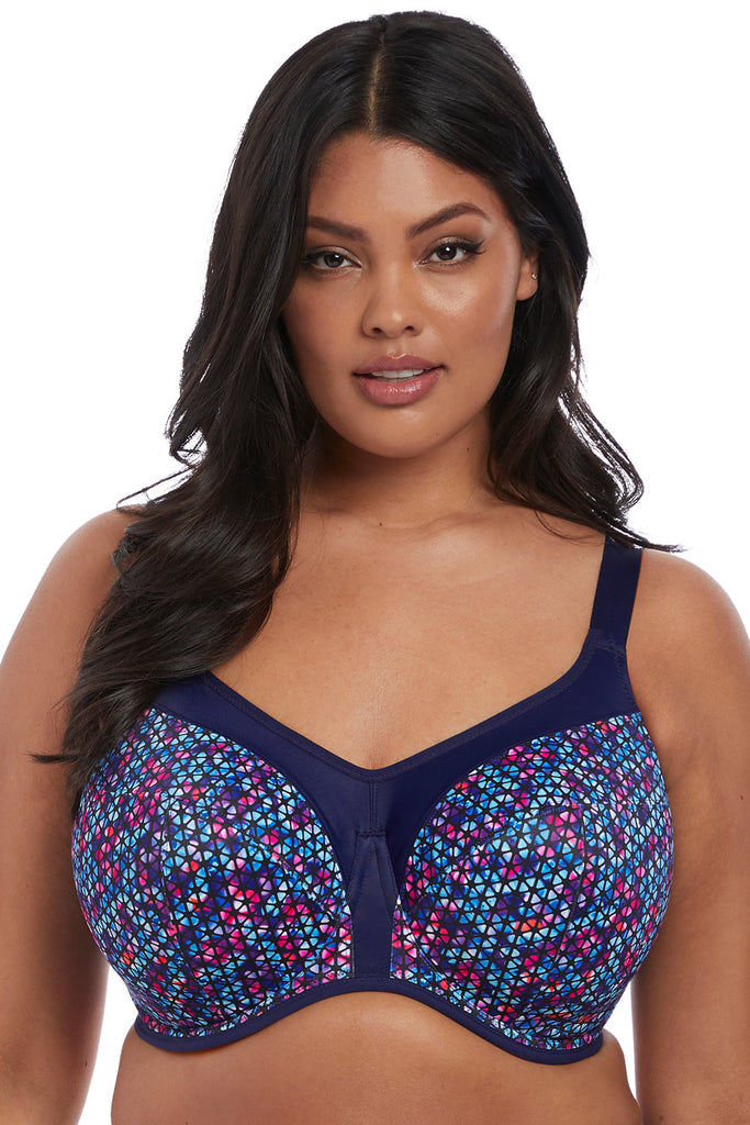 Elomi Energise Underwire Sports Bra With J Hook, Navy Geo | Elomi Energize Sports Bras