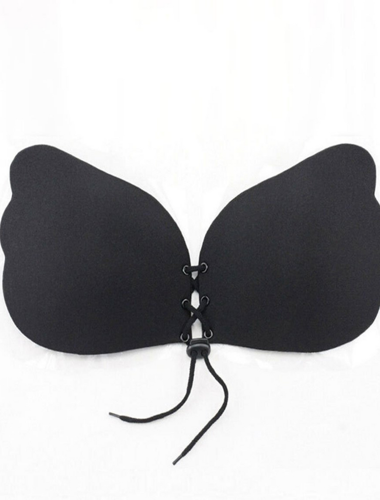 Stick On Backless and Strapless Push Up Wing Style Bra, Black
