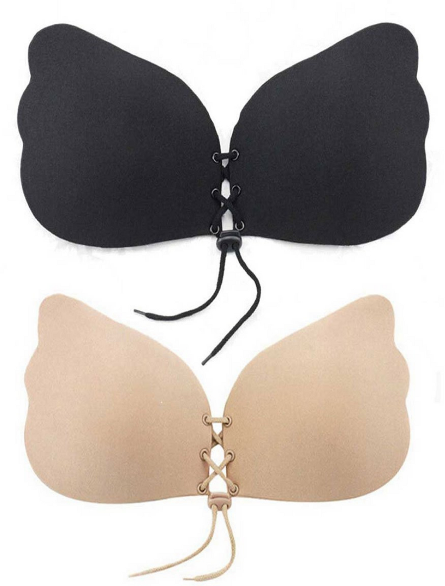Stick On Backless and Strapless Push Up Wing Style Bra, Black
