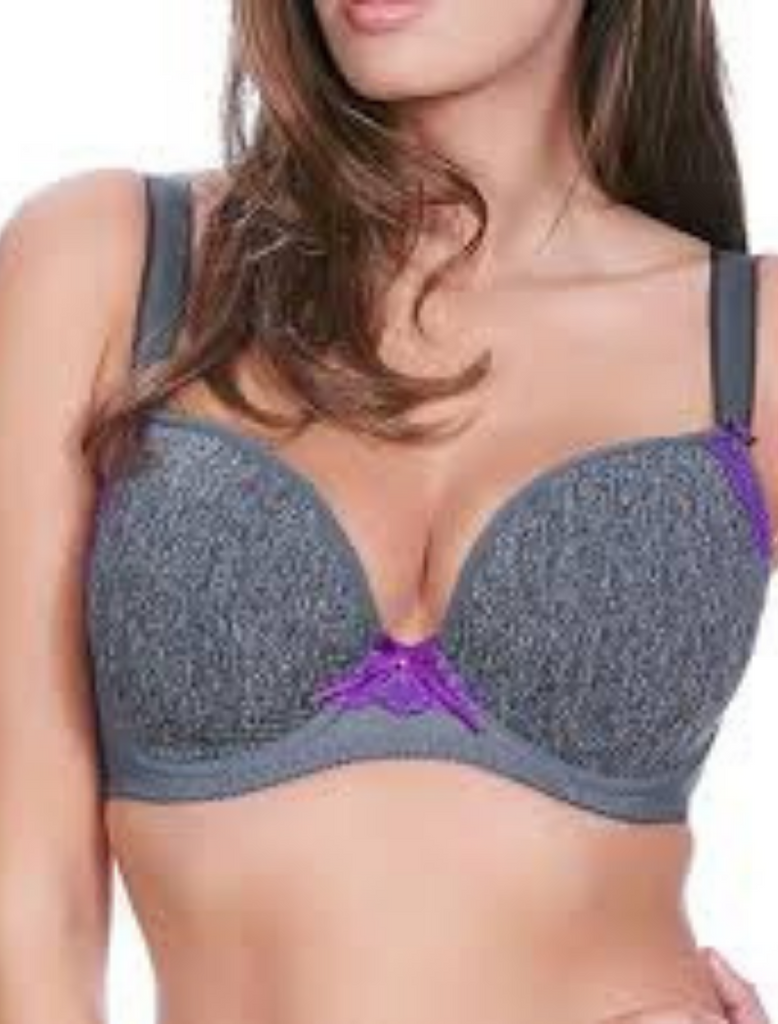 Freya Deco Delight Underwire Moulded Plunge Bra, Charcoal