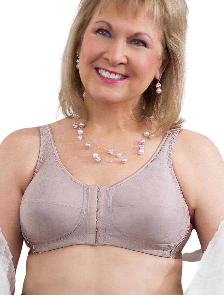 American Breast Care 123 sujetador con contorno de rosa con cierre frontal, color cacao | Sujetador de mastectomía con cierre frontal | Sujetadores con sujeción delantera ABC 