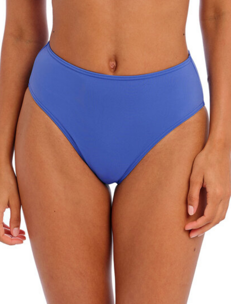 Braguitas de baño de pernera alta y cintura alta Jewel Cove Freya, Azul liso | Braguitas de bikini de talle alto color azul liso | Braguitas de bikini de cintura alta