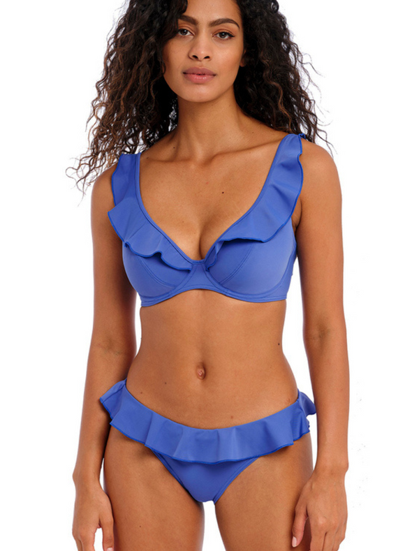 Freya Jewel Cove Italini With Frill Swim Bottom Plain Azure | Plain Azure Blue Freya Bikini Briefs With Frill
