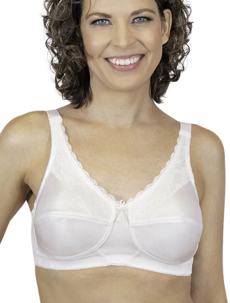 Sujetador de mastectomía suave de encaje ABC American Breast Care, blanco | Sujetador Mastectomía Blanco ABC | Mastectomía America Sujetador de copa suave de encaje para cuidado de senos