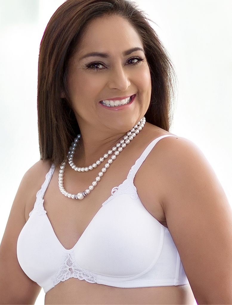 Mujer American Breast Care Sujetador Tipo Camiseta 105 Petite Blanco | Sujetador postoperatorio blanco | Sujetadores de mastectomía con bolsillos blancos