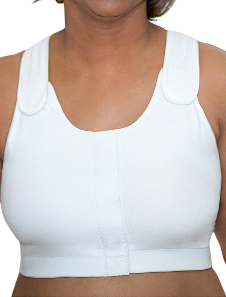 American Breast Care Velcro Front Compression Bra White – Bras & Honey USA