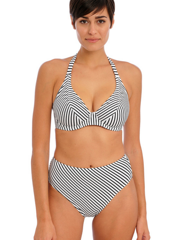 Freya Jewel Cove Underwire Banded Halter Bikini Top, Stripe Black | Striped Black Freya Halter Bikini Top