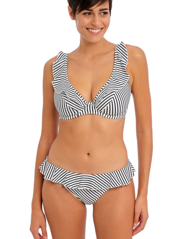 Freya Jewel Cove Underwire High Apex Bikini Top With J Hook, Black Stripes | Stripe Black Bikini | Striped Black Plunge Swimwear