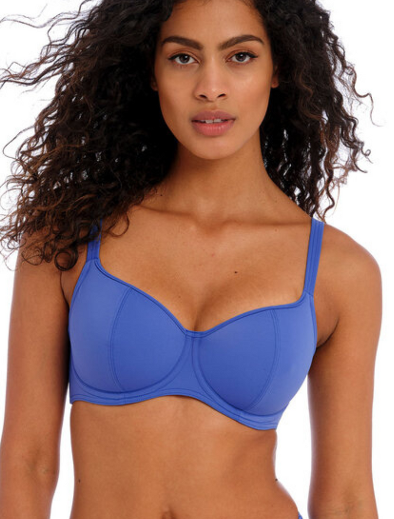 Mujer Top De Bikini Con Forma De Corazón Con Aros Jewel Cove Freya, Azul Liso | Top de bikini Freya liso azul celeste