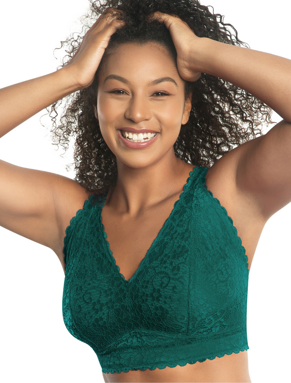 Parfait Adriana Bra Wirefree Bralette, Emerald Green | Emerald Parfait Non-Wired Bralette | Green Emerald Lace Bralette | Black Lounge Bra