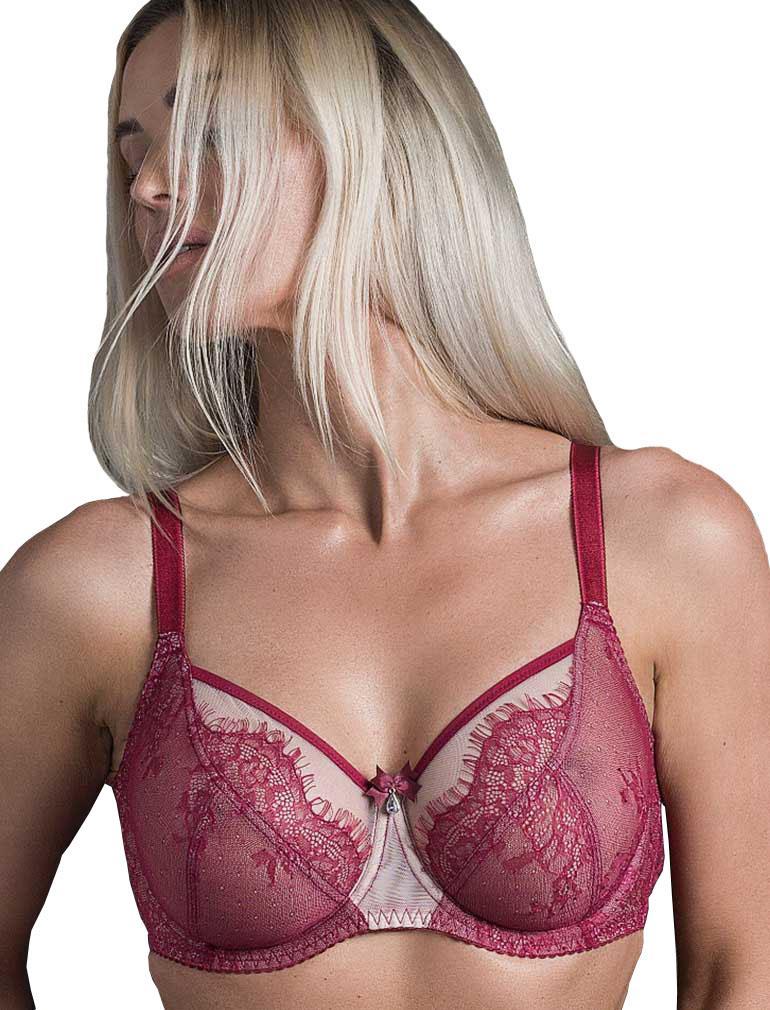 Fit Fully Yours Ava See Thru Lace Bra, Deep Red