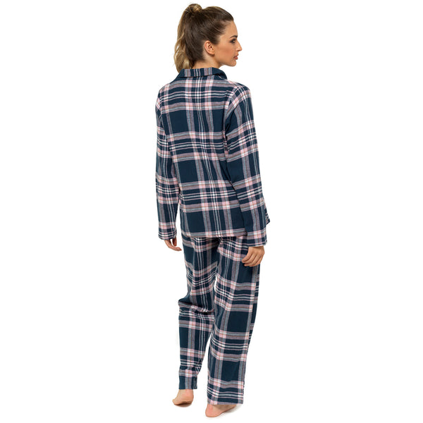 Ladies Button Through Checked Pajama Set