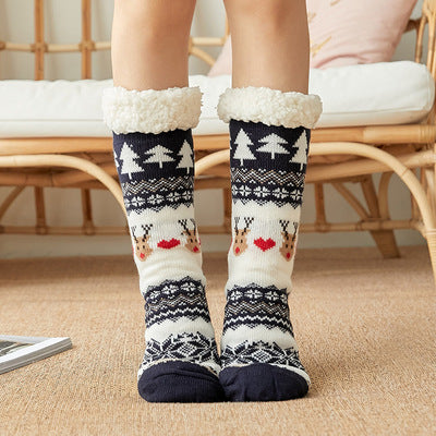 Women's Slipper Socks With Grippers Navy Reindeer