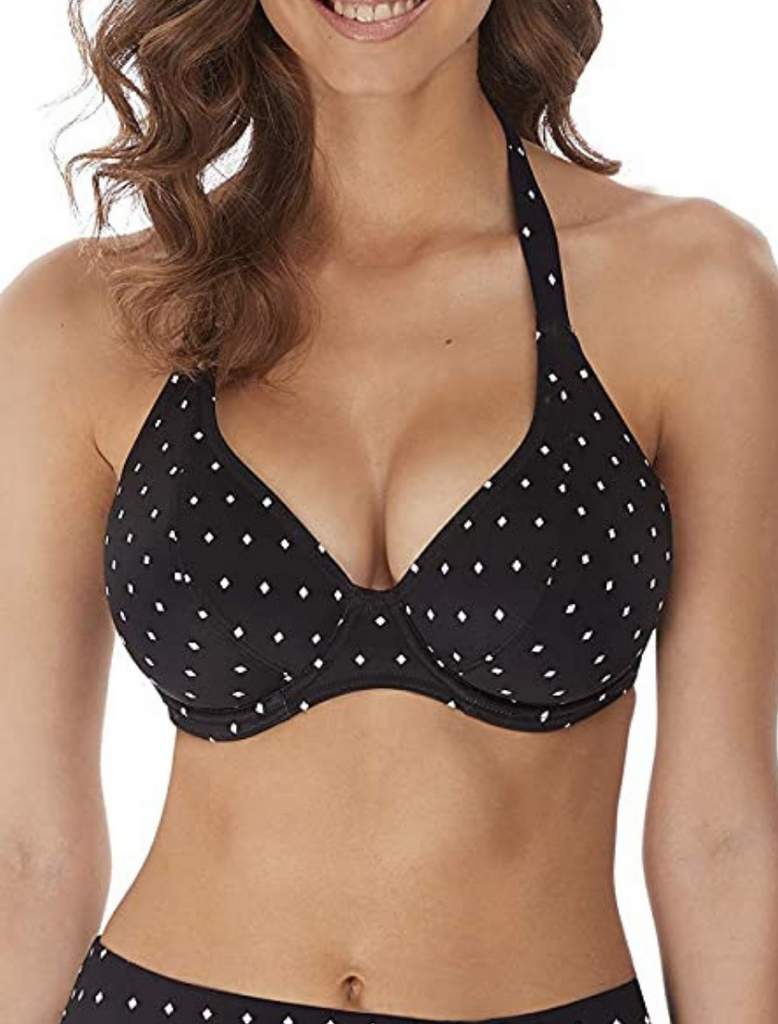 Freya Jewel Cove Top De Bikini Halter Con Bandas Y Con Aros, Estampado Negro | Parte superior de bikini escotada negra