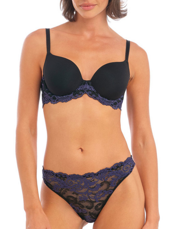 Wacoal Instant Icon Bra Contour Molded Full Figure Underwire, Black Eclipse | Black T-Shirt By Wacoal