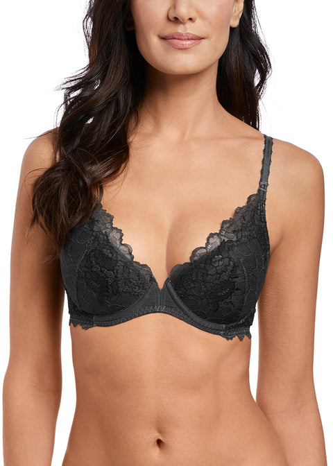 Wacoal Lace Perfection Plunge Push Up Bra, Charcoal
