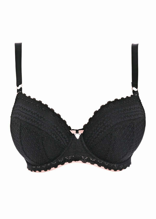 Freya Daisy Lace Padded Half Cup Bra, Noir Black