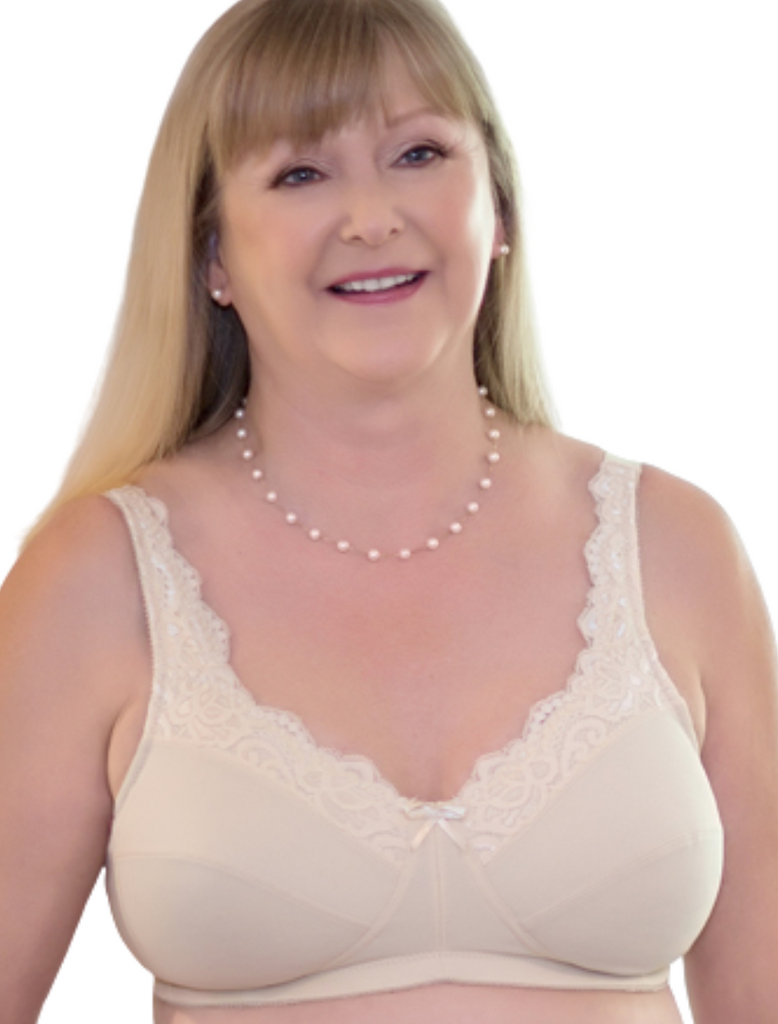American Breast Care Lace Front Bra, Beige | Beige Lace Mastectomy Bras