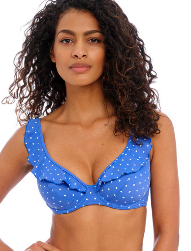 Top De Bikini Alto Con Aros Y Gancho En J Freya Jewel Cove, Azul | Partes de arriba de bikini azules