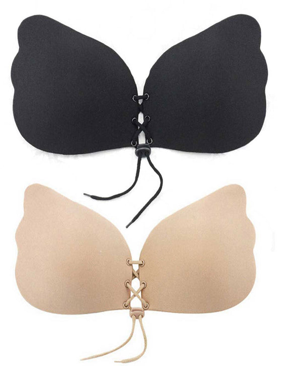 Stick On Backless and Strapless Push Up Wing Style Bra, Nude