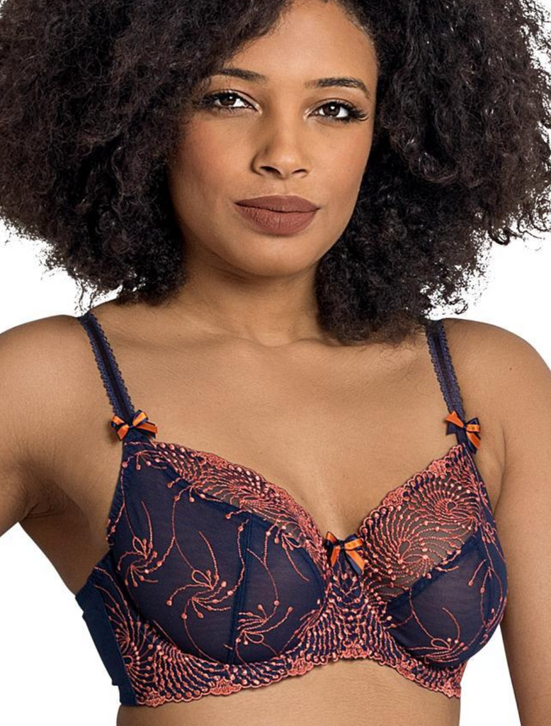 Fit Fully Yours Nicole See-Thru Underwire Lace Bra, Navy Coral