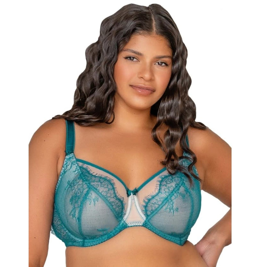 Fit Fully Yours Ava See Thru Lace Bra, Dark Teal