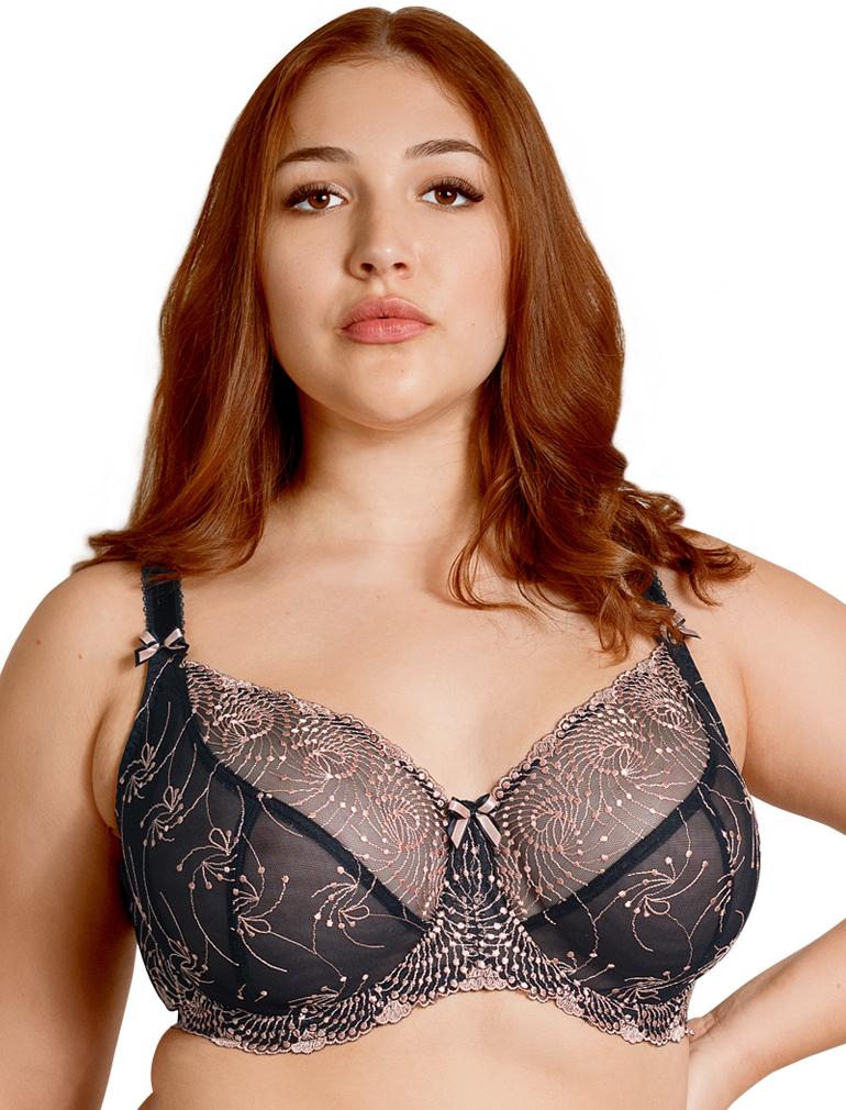 Womens Full Coverage Floral Lace Underwired Bra Plus Size Non Padded  Comfort Bra 38J Beige