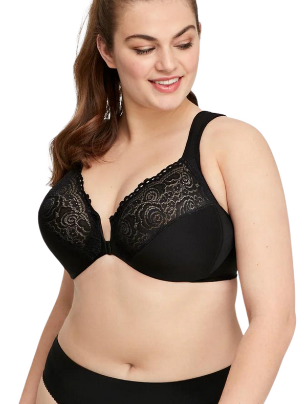 Glamorise WonderWire Front Closure Lace Smoothing Underwire Bra, Black