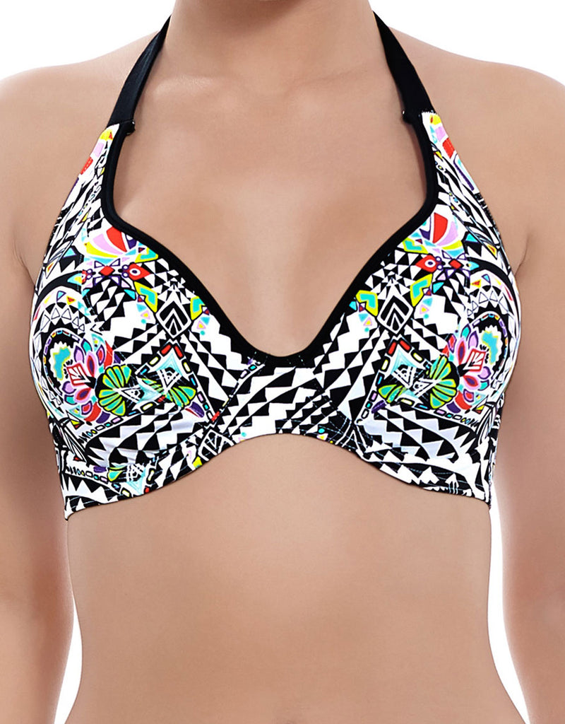 Freya Zodiac Top de bikini halter con aros y bandas, multicolor